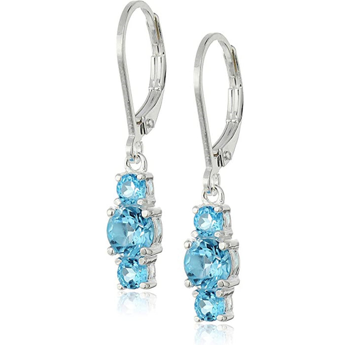 Three Stone Color Drop Earrings in Silver Tone Jewelry Accessory