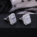 Silver Tone Rectangular Baguette Cluster Stud Earrings view 2