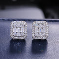Silver Tone Rectangular Baguette Cluster Stud Earrings view 4