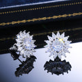 Sunburst Floral Pavé Stone Stud Earrings in Silver Tone view 3