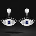 Silver Tone Blue Eye and Faux Pearl Jacket Earrings view 1