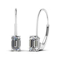 Silver Emerald Cut Clear CZ Leverback Drop Earrings Pair Metal view 1