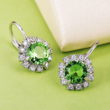 Green Floral Cluster Silver Tone Drop Earrings Jewelry Accessory