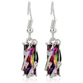 Multicolor Rectangular Stone Cage Long Drop Earrings Silver Tone view 2
