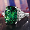 Green Cushion CZ Cocktail Ring Silver Marquise Accents view 1