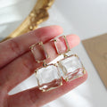 Clear Rectangle Crystal Drop Earrings with Sparkling Stone Details view 1