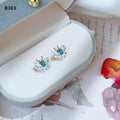 Gold Tone Blue Red Enamel Mini Butterfly Stud Earrings view 4
