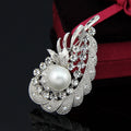 Black Silver Tone Pearl Crystal Feather Crystal Pearl Look Metal Brooch Pin view 1