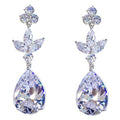 Silver Tone Teardrop CZ Dangle Drop Earrings Leaf Accent view 4