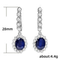 Silver Blue Oval Halo Pendant Necklace Drop Earrings view 5