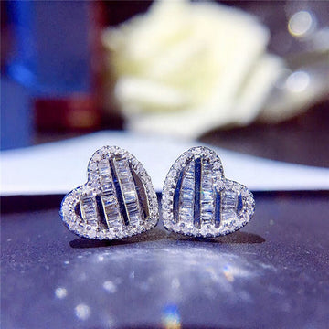 Open Heart Pavé Crystal Stud Earrings in Silver Tone