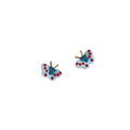 Gold Tone Blue Red Enamel Mini Butterfly Stud Earrings view 5