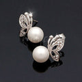 Silver Butterfly and Pearl Look Round Stud Earrings view 6
