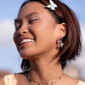 Rose Gold Tone Butterfly Drop Earrings With Clear Stones view 4