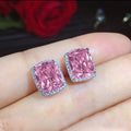 Pink Cushion Stone Halo Stud Earrings Silver Tone Pair view 1