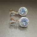Round Clear Solitaire Halo Drop Earrings In Gold And Silver Tones view 2