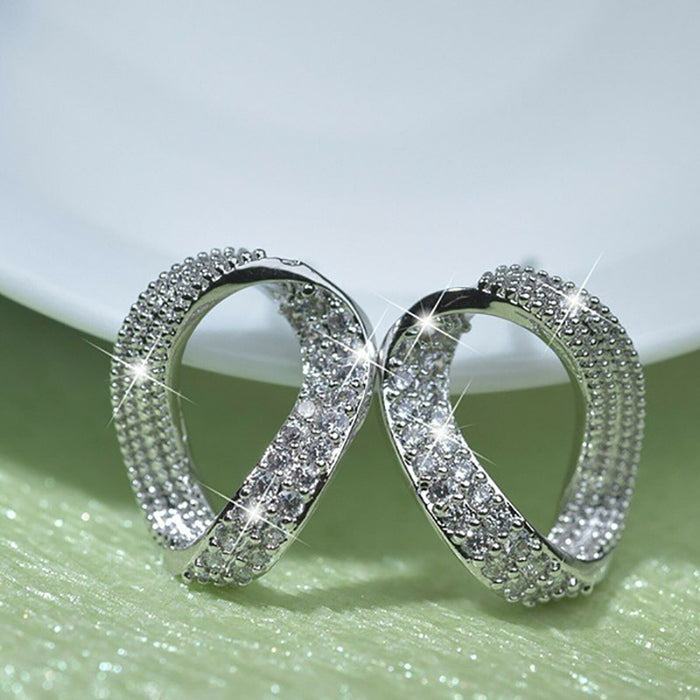 Open Oval Crystal Stud Earrings in Three Metal Tones