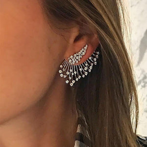 Silver Wing Fringe Statement Stud Earrings Metal Jewelry Design