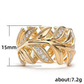 Gold Tone Open Leaf Wide Band Ring With Clear Stones view 5