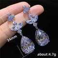 Silver Tone Teardrop CZ Dangle Drop Earrings Leaf Accent view 5