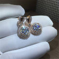 Round Clear Solitaire Halo Drop Earrings In Gold And Silver Tones view 4