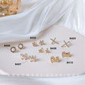 Gold Mini Bow Cross Circle Flower Zircon Stud Earrings view 2