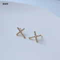 Gold Mini Bow Cross Circle Flower Zircon Stud Earrings view 6