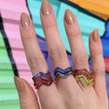 Multicolor Chevron Crystal Band Ring in Gold Tone Jewelry Accessory view 3
