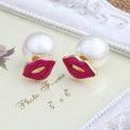 Pink and Fuchsia Lip Double-Sided Pearl Look Earrings view 2