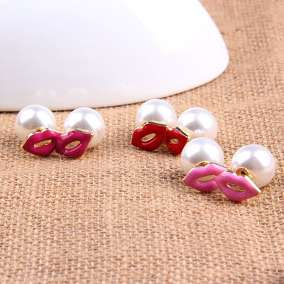 Primary supplied view of lip double-sided pearl-look earrings