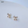 Gold Mini Bow Cross Circle Flower Zircon Stud Earrings view 3