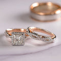 Square Halo Three-Ring Bridal Set In Silver, Gold, And Rose Tones view 3