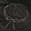 Silver Rhinestone Pavé Bow Choker Necklace Adjustable view 3