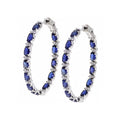 Deep Blue Oval Stone Large Hoop Earrings In Silver Tone view 1