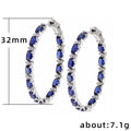 Deep Blue Oval Stone Large Hoop Earrings In Silver Tone view 5