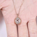 Clear Oval Halo Pendant Necklace in Rose Gold Tone view 2