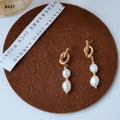 Gold Tone Irregular White Pearl Drop Earrings In Hook And Knot Styles view 4