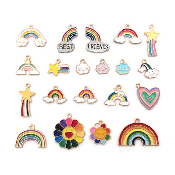 Colorful Rainbow Cloud Sun and Flower Metal Charms