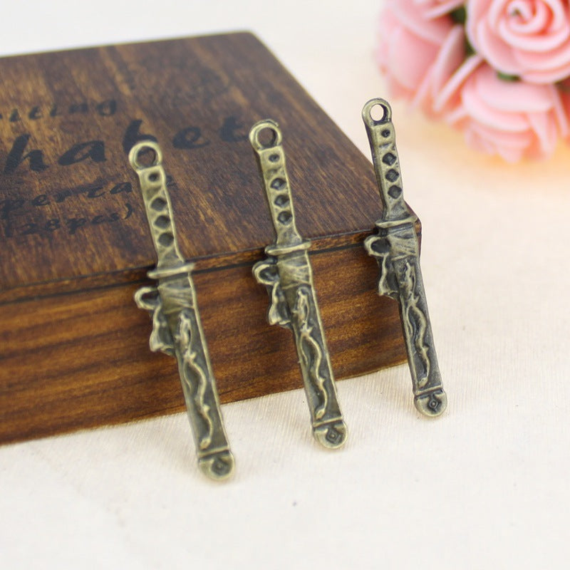 42x8mm Double Dragon Sword Alloy Charm Pendant