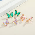 Gold Tone Faceted Butterfly Crystal Stud Earrings in Three Colors view 5