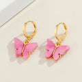 Gold Tone Acrylic Butterfly Huggie Drop Earrings in Six Colors view 1