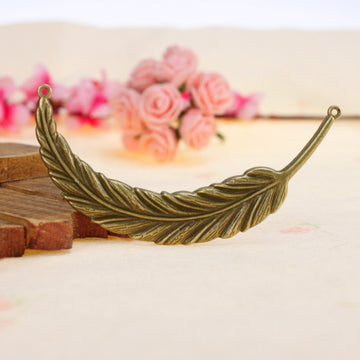 Curved Feather Two-Hole Connector With Etched Vein Detail For Jewelry Making
