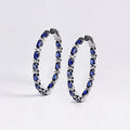 Deep Blue Oval Stone Large Hoop Earrings In Silver Tone view 2