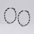 Deep Blue Oval Stone Large Hoop Earrings In Silver Tone view 3