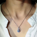 Silver Tone Gourd Pave Round Crystal Halo Pendant Necklace view 3