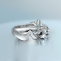 Silver Sleeping Cat Open Ring Fish Bone Accent Metal view 4