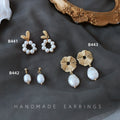 Gold Sunburst Disk Baroque Pearl Drop Earrings Pair view 4