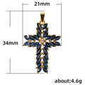 Blue Marquise Crystal Cross Pendant Charm in Gold Tone view 4