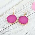 Gold Tone Irregular Round Druzy Hook Earrings in Five Colors view 2
