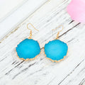 Gold Tone Irregular Round Druzy Hook Earrings in Five Colors view 5